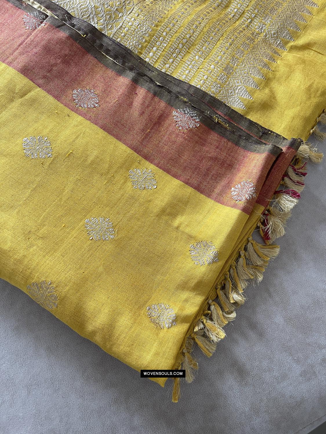 1669 SOLD Handwoven Yellow Silk Assamese Sari Saree - Recently Made-WOVENSOULS Antique Textiles & Art Gallery