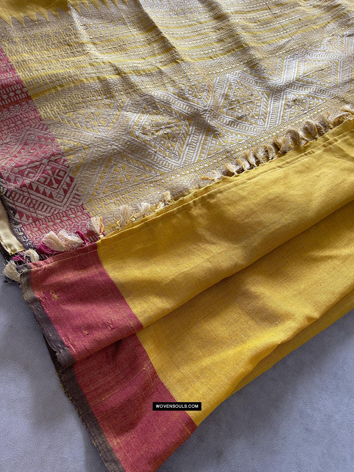 1669 SOLD Handwoven Yellow Silk Assamese Sari Saree - Recently Made-WOVENSOULS Antique Textiles & Art Gallery