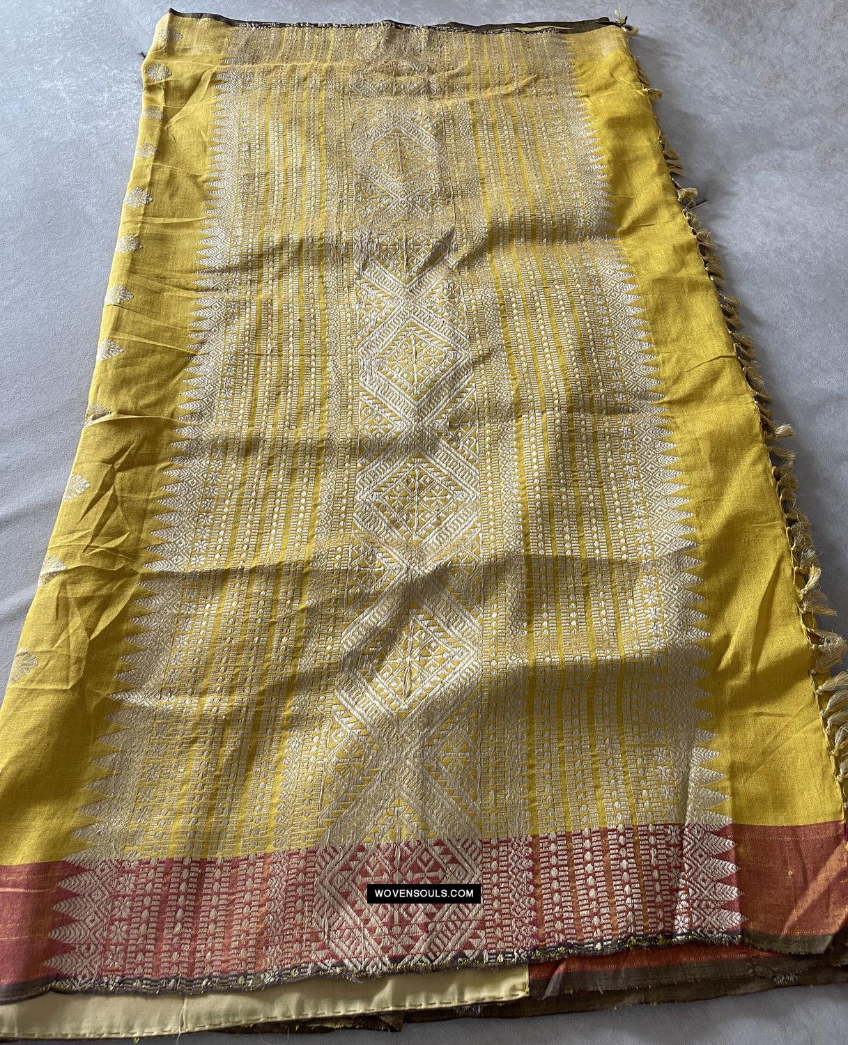 1669 SOLD Handwoven Yellow Silk Assamese Sari Saree - Recently Made-WOVENSOULS Antique Textiles & Art Gallery