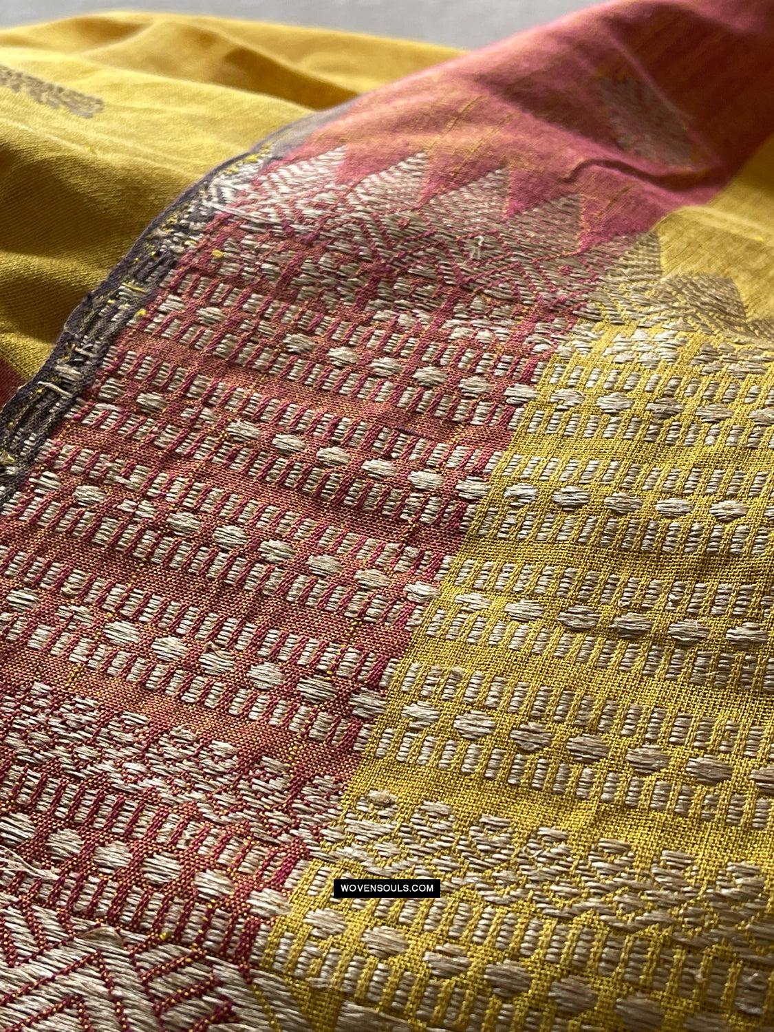 1669 SOLD Handwoven Yellow Silk Assamese Sari Saree - Recently Made-WOVENSOULS Antique Textiles & Art Gallery