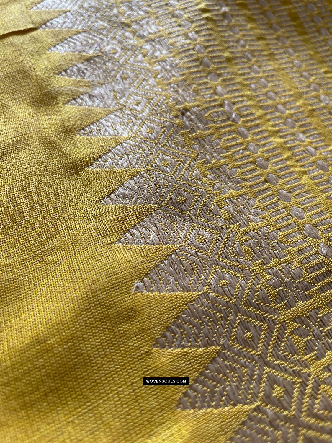 1669 SOLD Handwoven Yellow Silk Assamese Sari Saree - Recently Made-WOVENSOULS Antique Textiles & Art Gallery