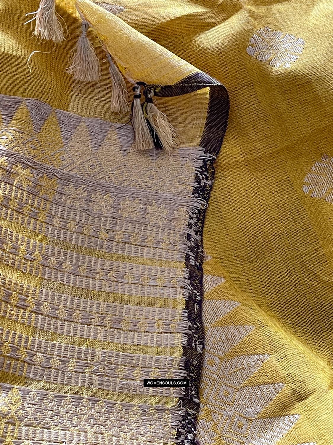1669 SOLD Handwoven Yellow Silk Assamese Sari Saree - Recently Made-WOVENSOULS Antique Textiles & Art Gallery