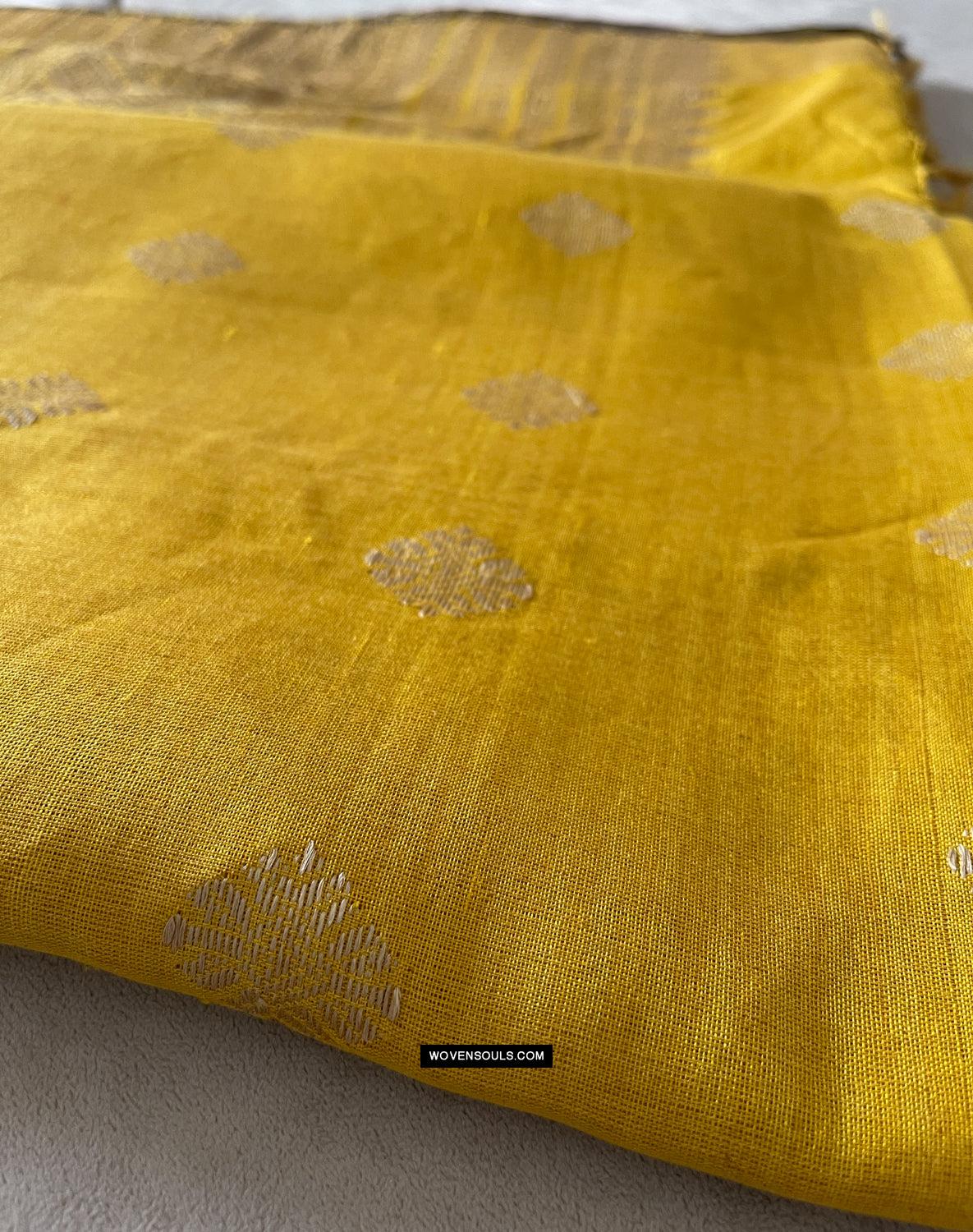 1669 SOLD Handwoven Yellow Silk Assamese Sari Saree - Recently Made-WOVENSOULS Antique Textiles & Art Gallery