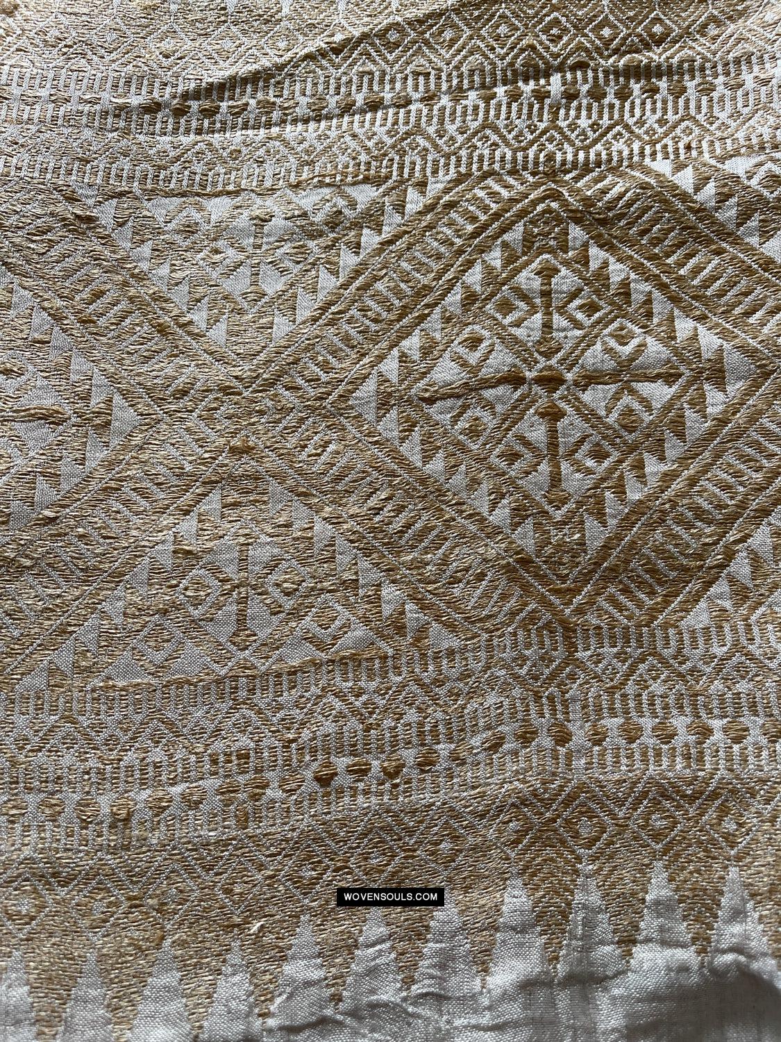 1670 Handwoven Silk Assamese Scarf - White + Gold - Recently Made-WOVENSOULS Antique Textiles & Art Gallery