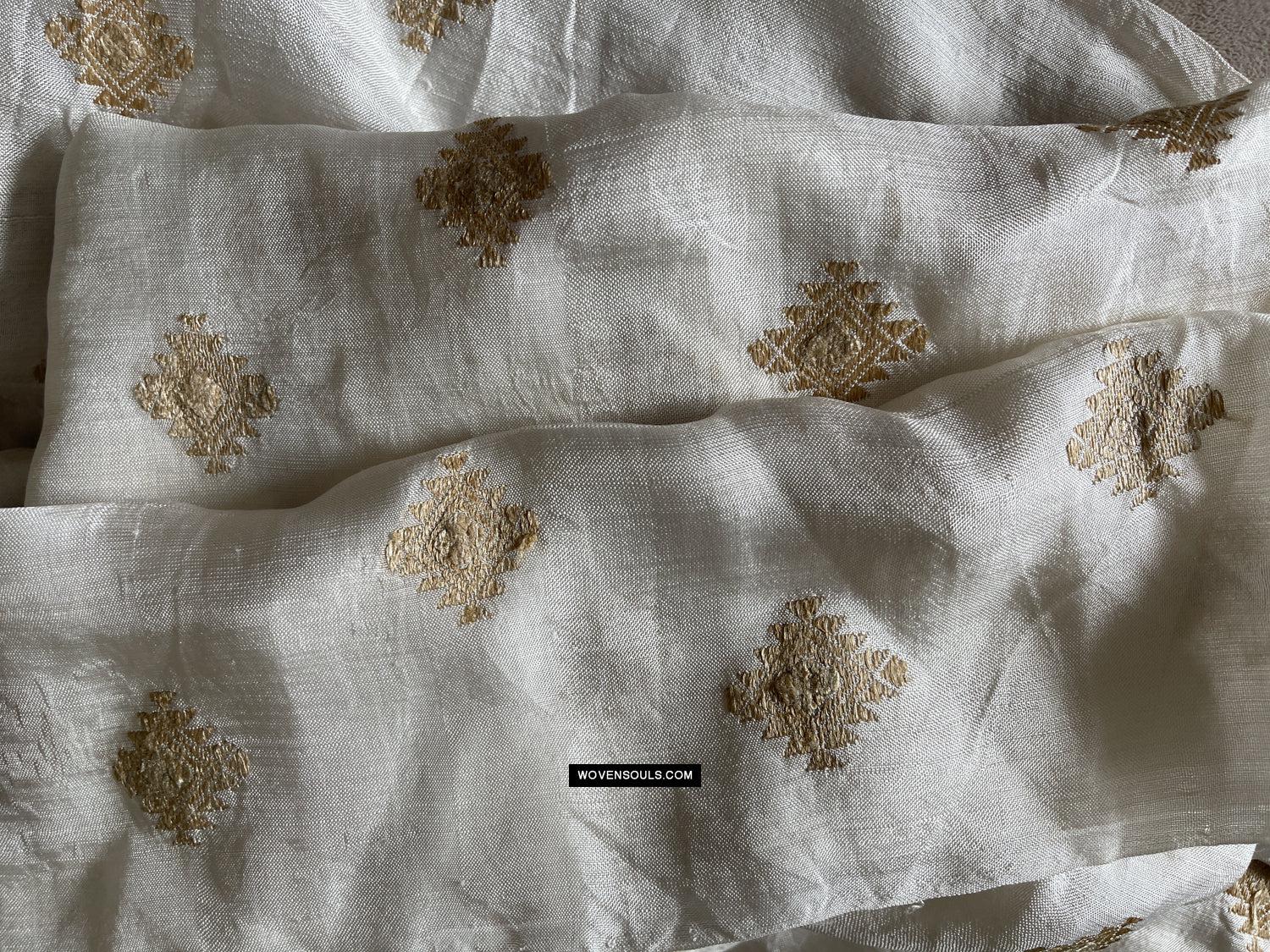 1670 Handwoven Silk Assamese Scarf - White + Gold - Recently Made-WOVENSOULS Antique Textiles & Art Gallery