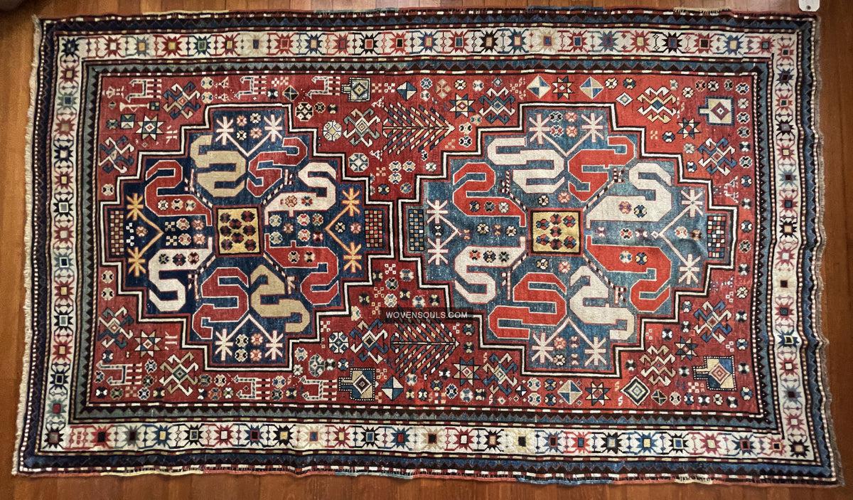1671 Antique Cloudband Kazak Rug with Human Motifs-WOVENSOULS Antique Textiles & Art Gallery