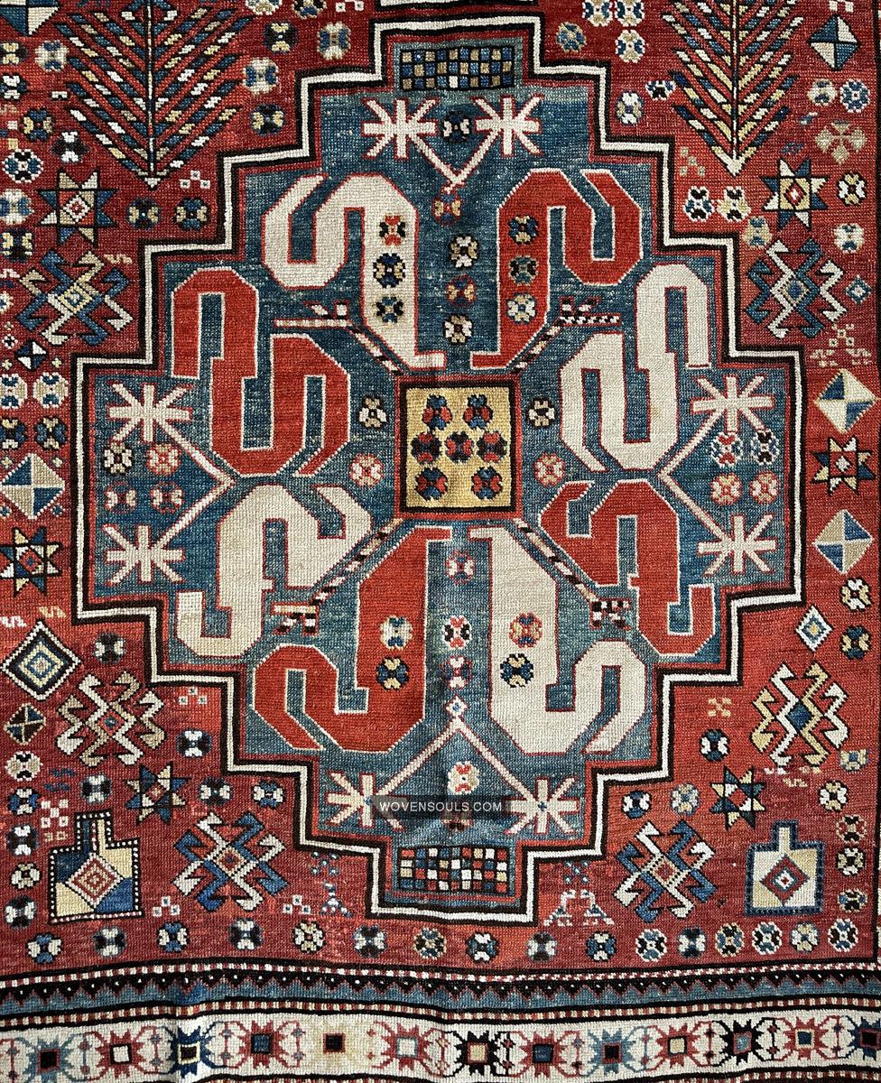 1671 Antique Cloudband Kazak Rug with Human Motifs-WOVENSOULS Antique Textiles & Art Gallery