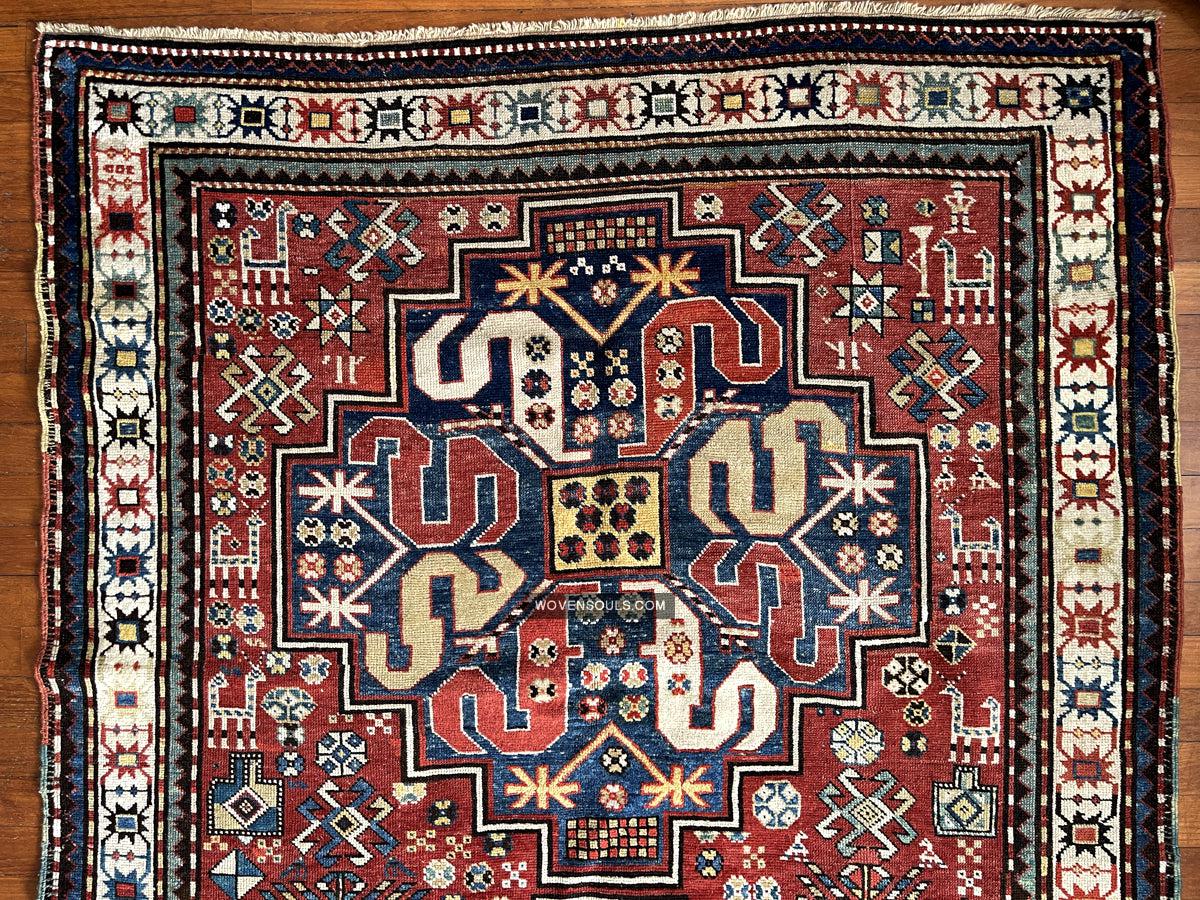 1671 Antique Cloudband Kazak Rug with Human Motifs-WOVENSOULS Antique Textiles & Art Gallery