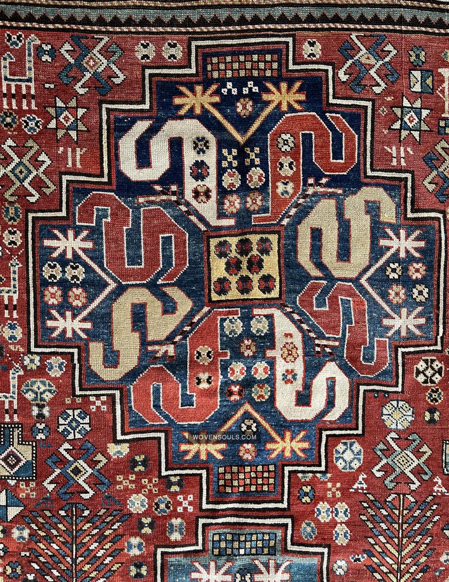 1671 Antique Cloudband Kazak Rug with Human Motifs-WOVENSOULS Antique Textiles & Art Gallery