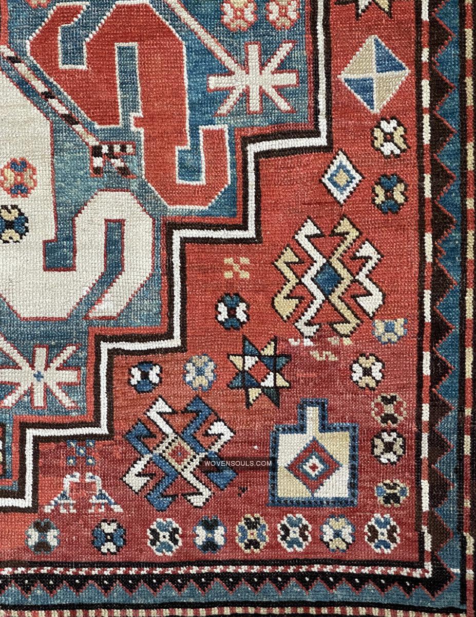 1671 Antique Cloudband Kazak Rug with Human Motifs-WOVENSOULS Antique Textiles & Art Gallery