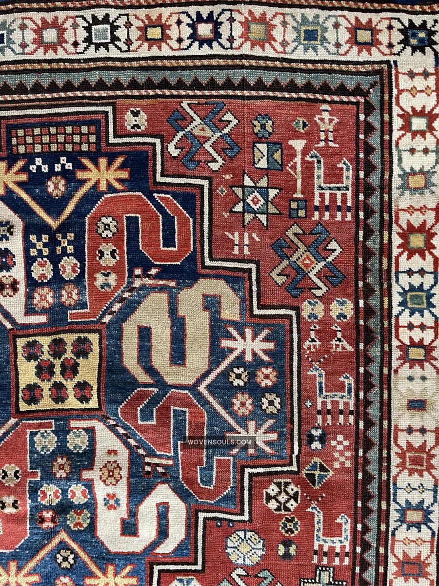 1671 Antique Cloudband Kazak Rug with Human Motifs-WOVENSOULS Antique Textiles & Art Gallery