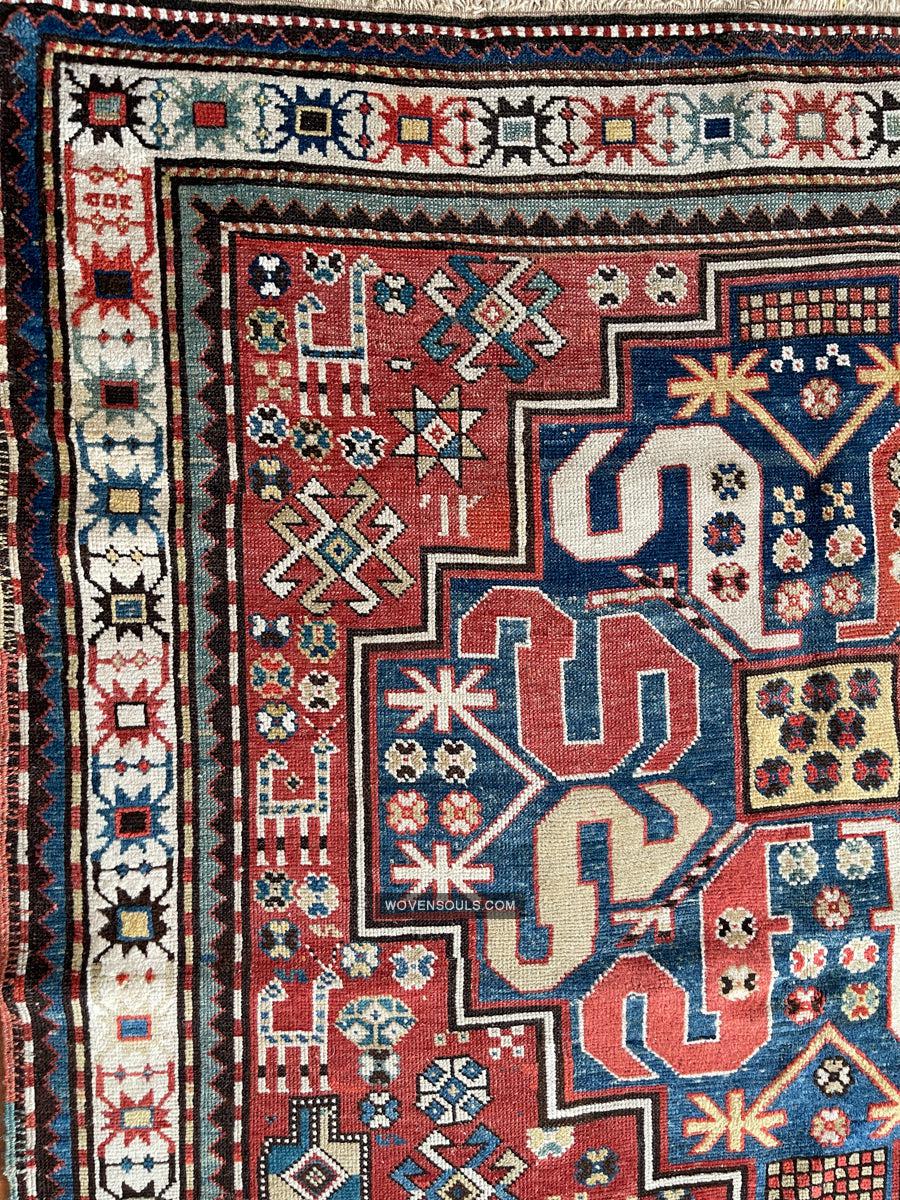 1671 Antique Cloudband Kazak Rug with Human Motifs-WOVENSOULS Antique Textiles & Art Gallery