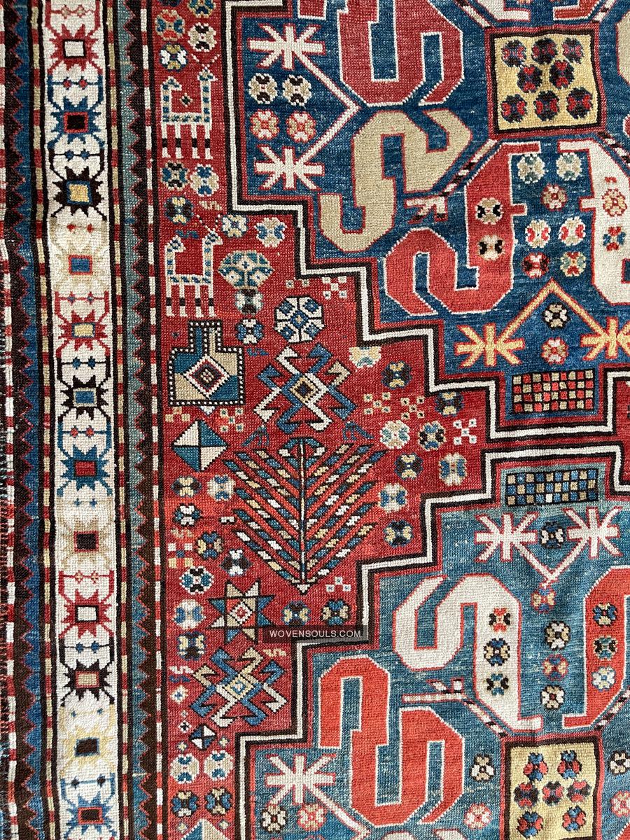 1671 Antique Cloudband Kazak Rug with Human Motifs-WOVENSOULS Antique Textiles & Art Gallery