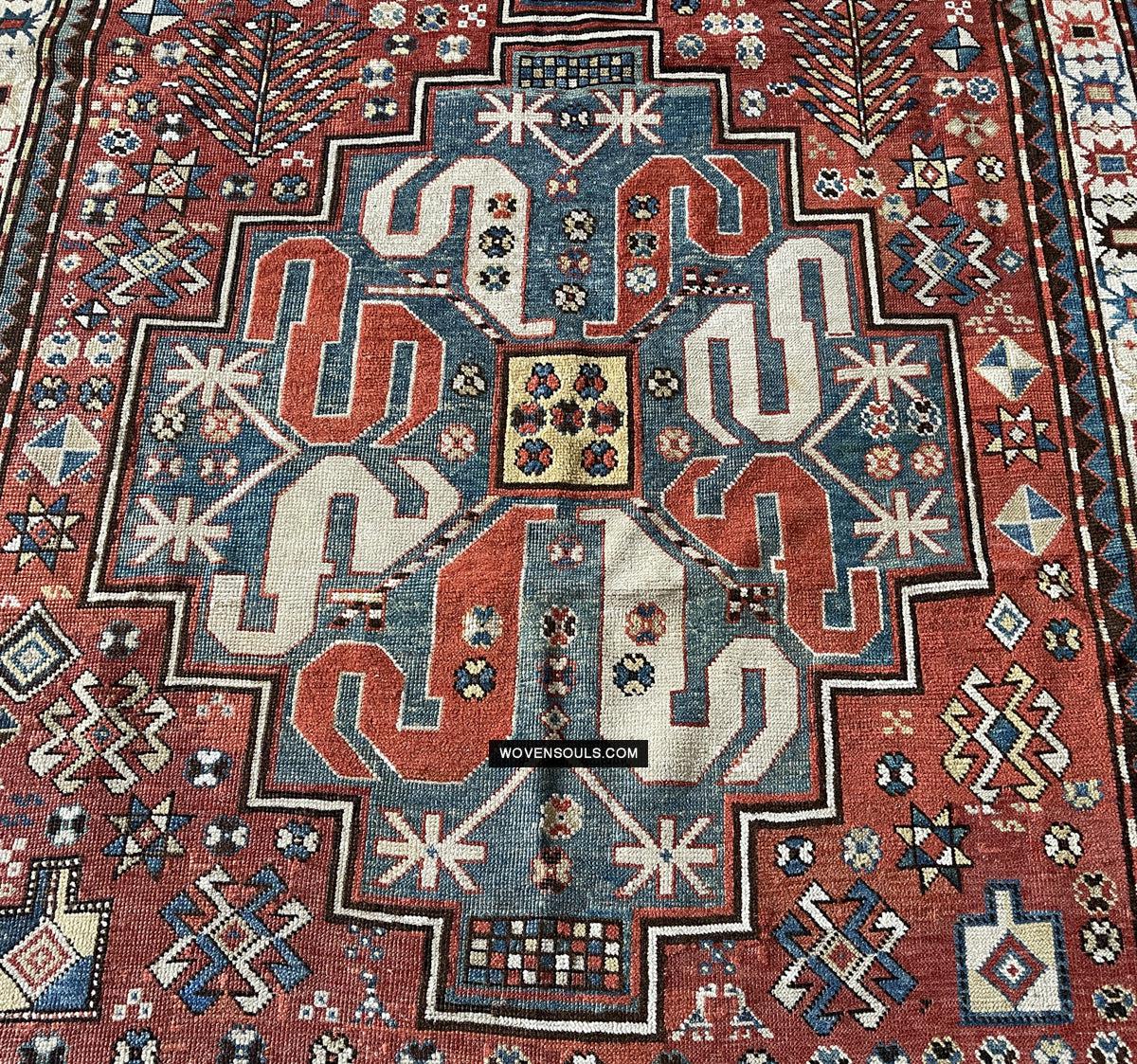 1671 Antique Cloudband Kazak Rug with Human Motifs-WOVENSOULS Antique Textiles & Art Gallery