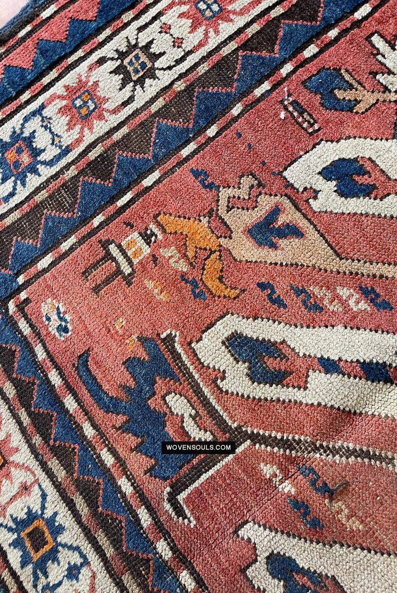 1672 Antique Chelaberd Eagle Kazak Rug with Human Motifs-WOVENSOULS Antique Textiles & Art Gallery