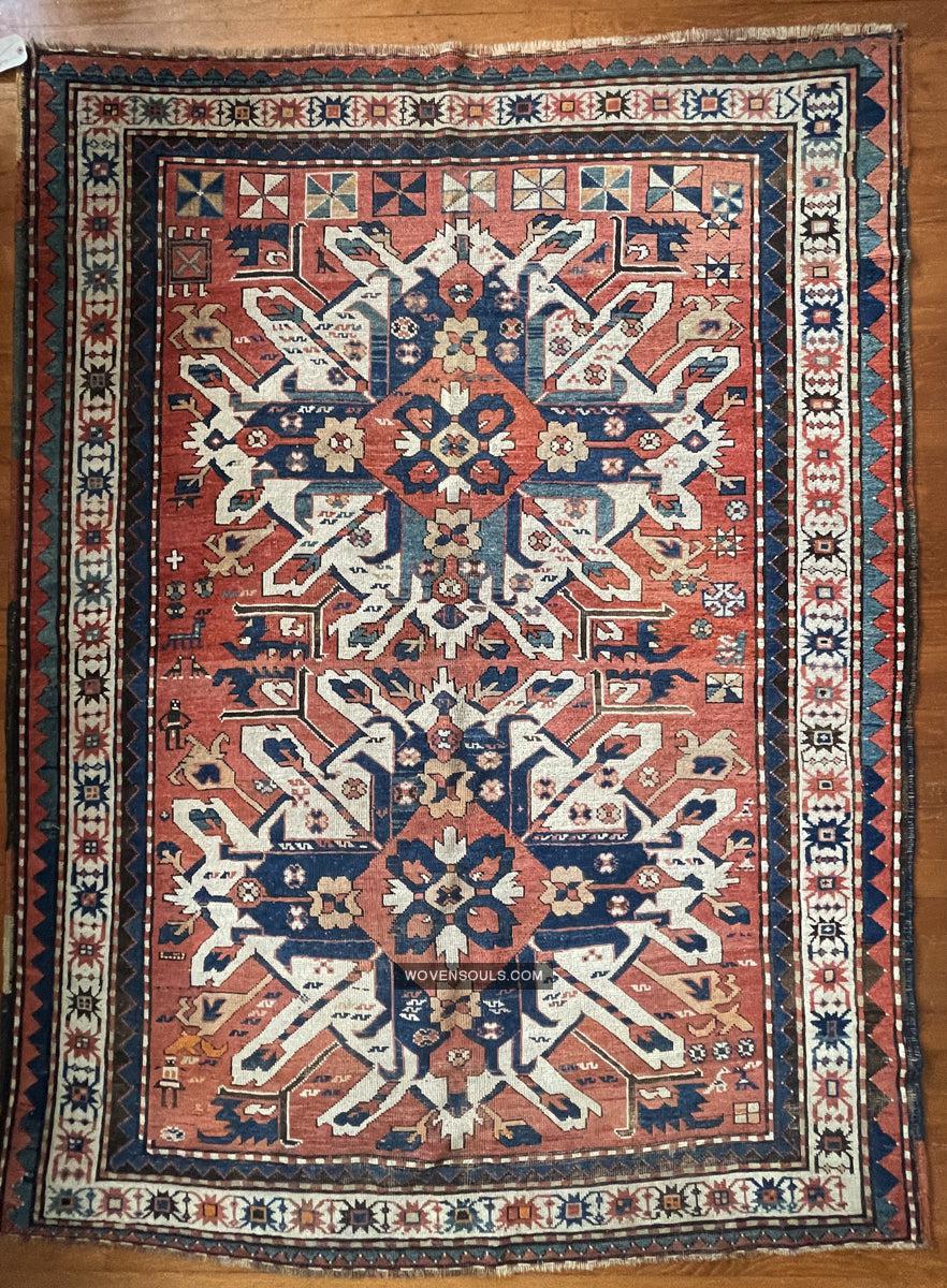 1672 Antique Chelaberd Eagle Kazak Rug with Human Motifs-WOVENSOULS Antique Textiles & Art Gallery