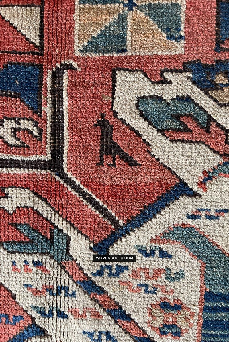 1672 Antique Chelaberd Eagle Kazak Rug with Human Motifs-WOVENSOULS Antique Textiles & Art Gallery