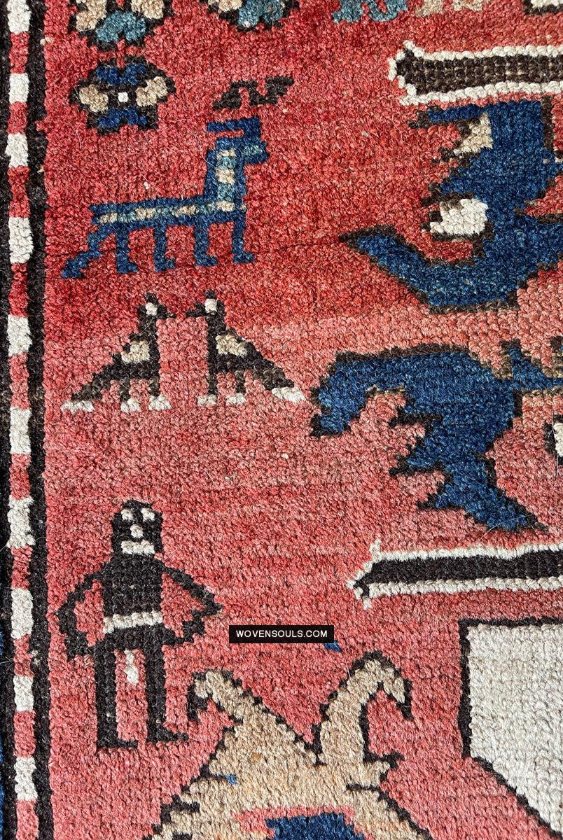 1672 Antique Chelaberd Eagle Kazak Rug with Human Motifs-WOVENSOULS Antique Textiles & Art Gallery