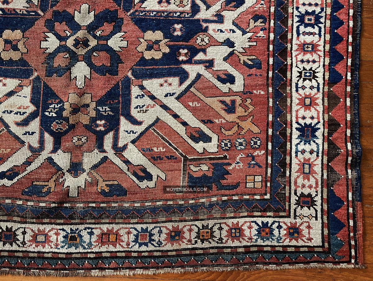 1672 Antique Chelaberd Eagle Kazak Rug with Human Motifs-WOVENSOULS Antique Textiles & Art Gallery
