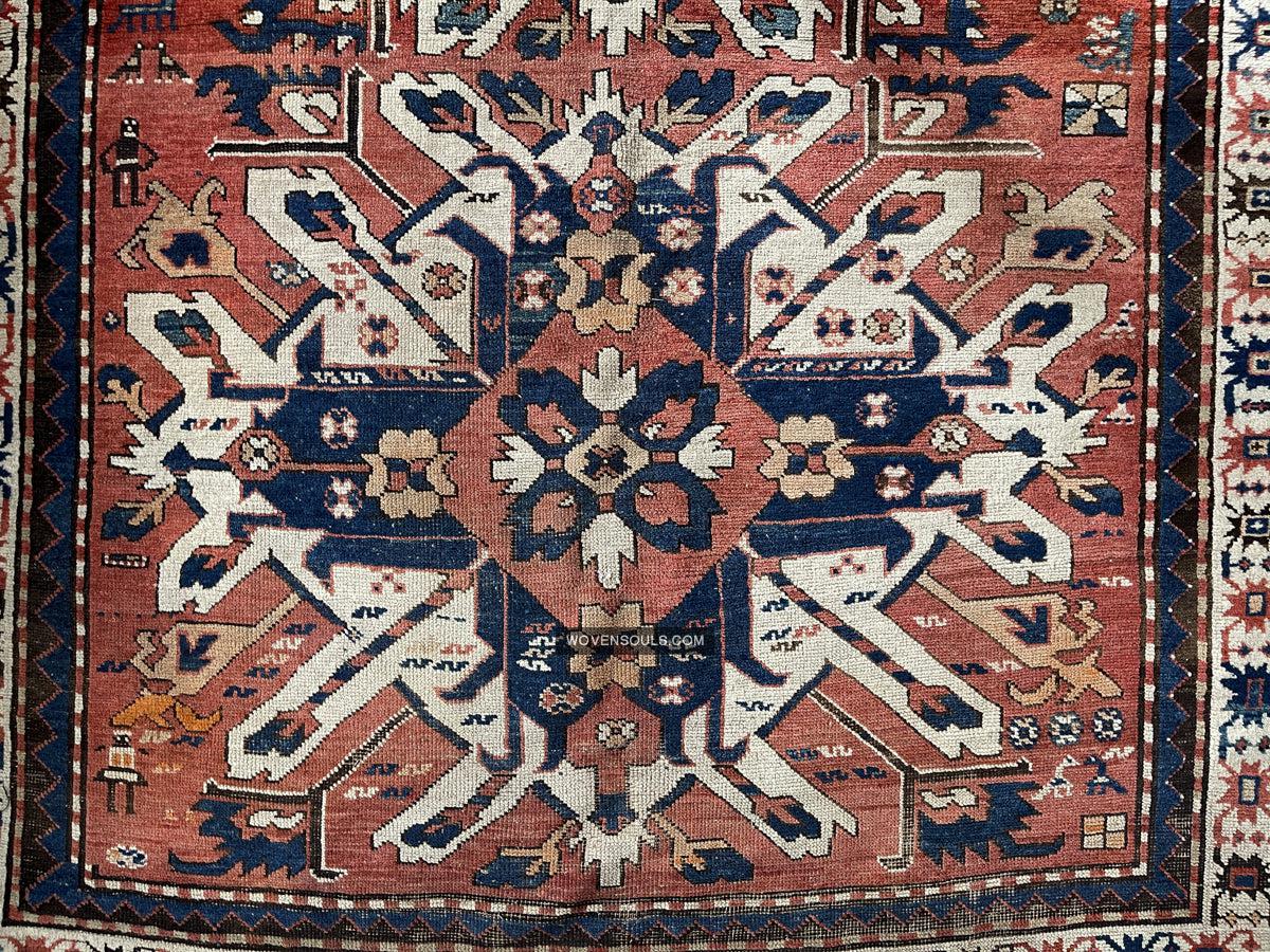 1672 Antique Chelaberd Eagle Kazak Rug with Human Motifs-WOVENSOULS Antique Textiles & Art Gallery