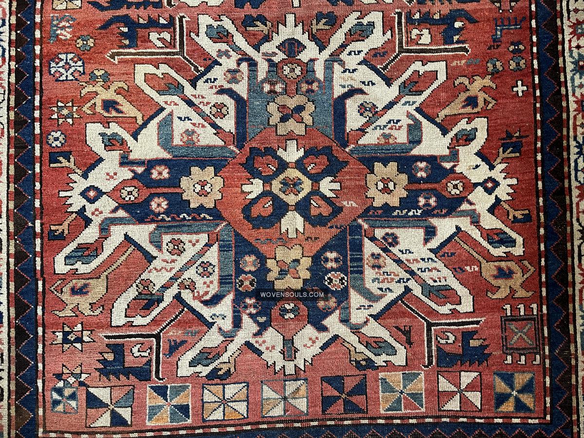 1672 Antique Chelaberd Eagle Kazak Rug with Human Motifs-WOVENSOULS Antique Textiles & Art Gallery