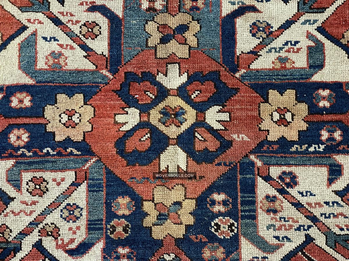 1672 Antique Chelaberd Eagle Kazak Rug with Human Motifs-WOVENSOULS Antique Textiles & Art Gallery