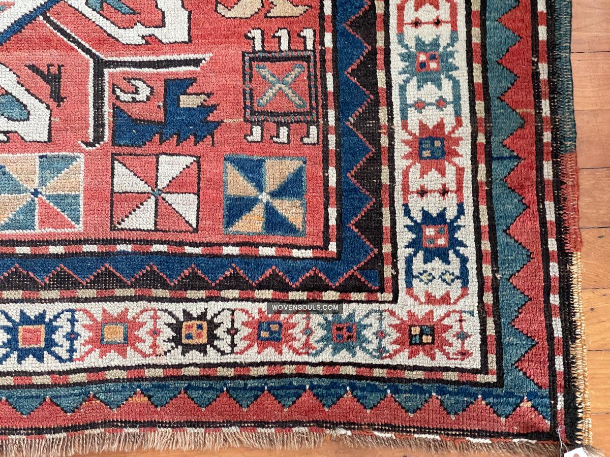 1672 Antique Chelaberd Eagle Kazak Rug with Human Motifs-WOVENSOULS Antique Textiles & Art Gallery
