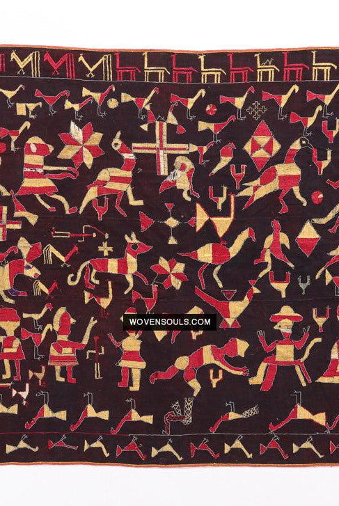 1673 Seltener Sainchi Phulkari Stickereitextilien aus Punjab-WOVENSOULS Galerie für antike Textilien und Kunst