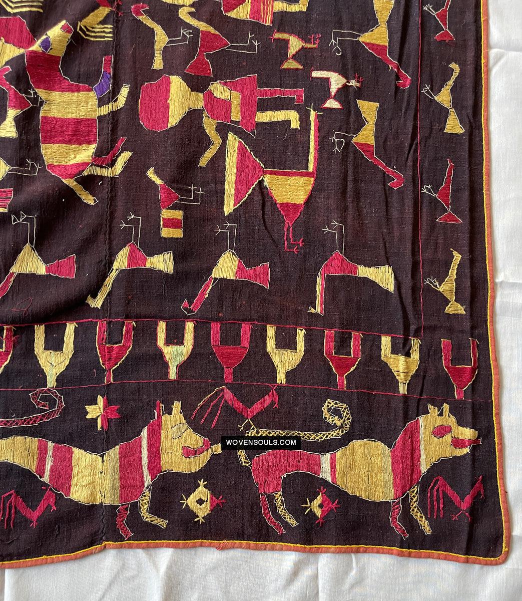 1673 Rare Sainchi Phulkari Embroidery Textile from Punjab-WOVENSOULS Antique Textiles & Art Gallery