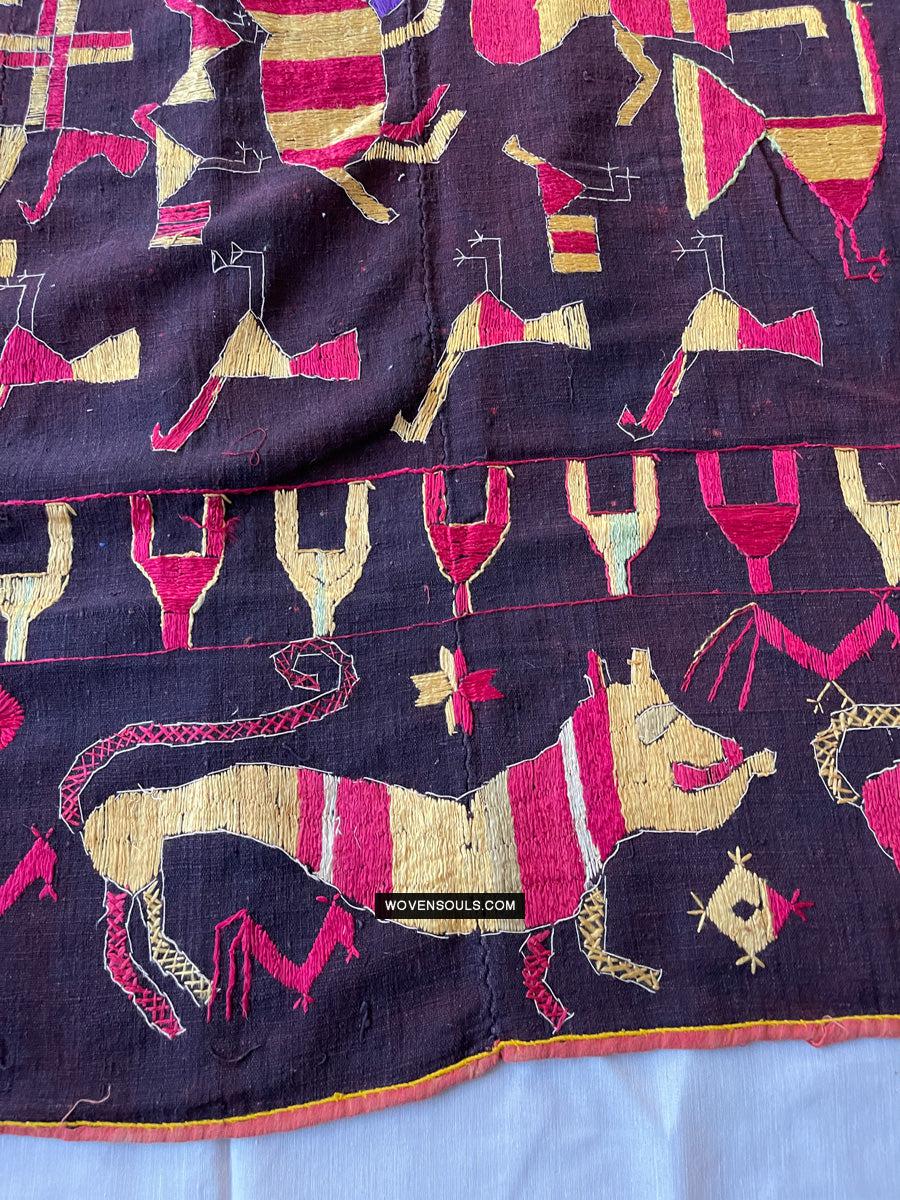 1673 Rare Sainchi Phulkari Embroidery Textile from Punjab-WOVENSOULS Antique Textiles & Art Gallery
