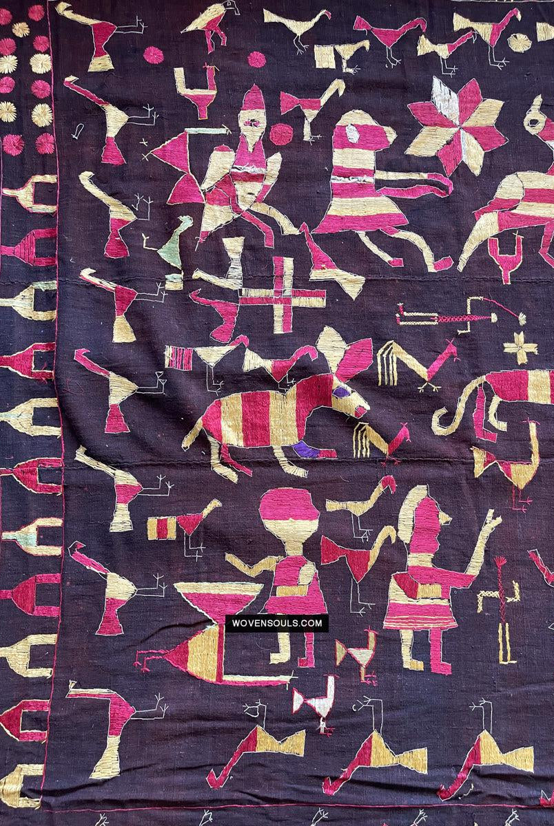 1673 Seltener Sainchi Phulkari Stickereitextilien aus Punjab-WOVENSOULS Galerie für antike Textilien und Kunst