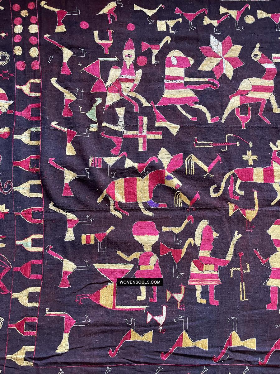 1673 Rare Sainchi Phulkari Embroidery Textile from Punjab-WOVENSOULS Antique Textiles & Art Gallery