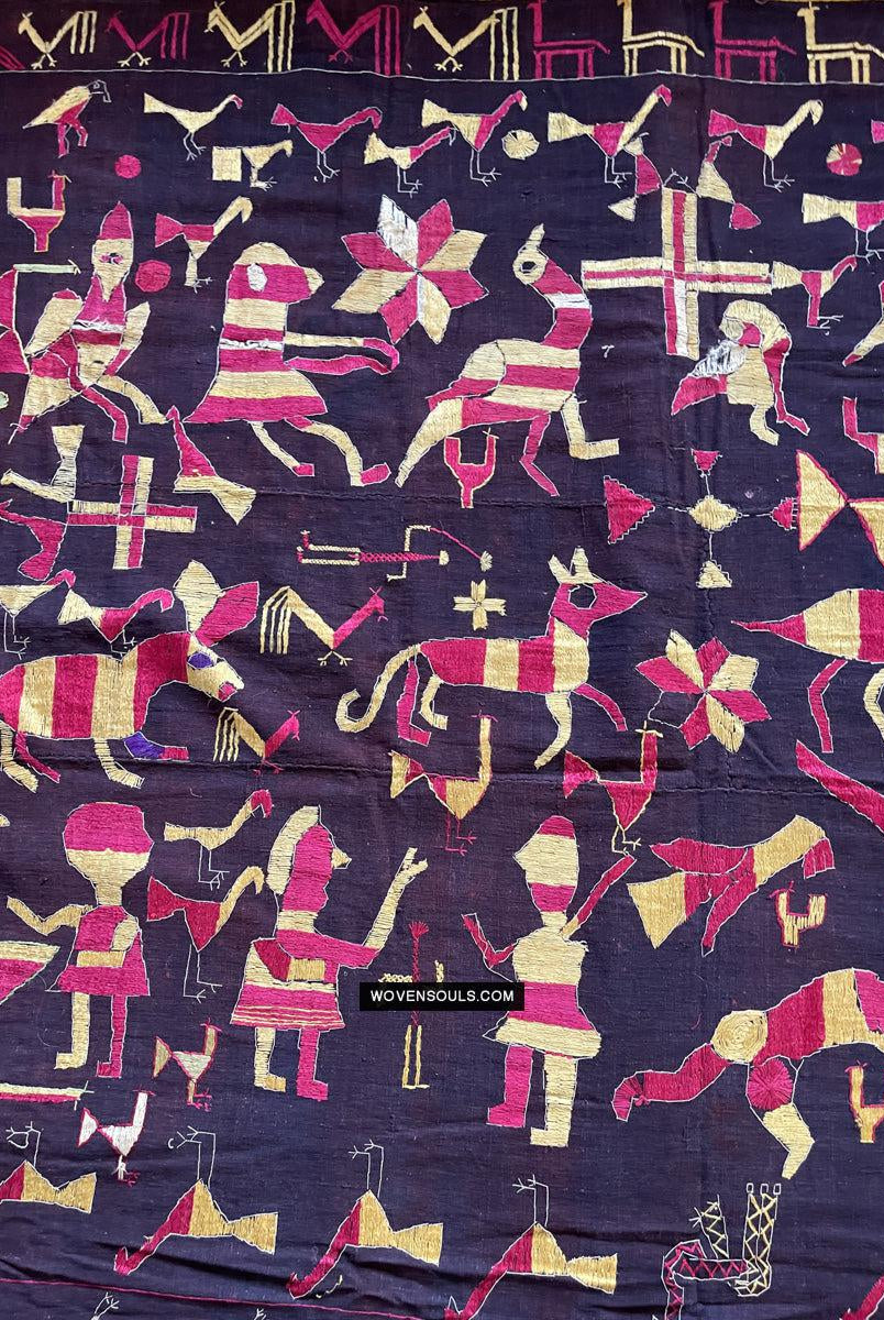 1673 Seltener Sainchi Phulkari Stickereitextilien aus Punjab-WOVENSOULS Galerie für antike Textilien und Kunst