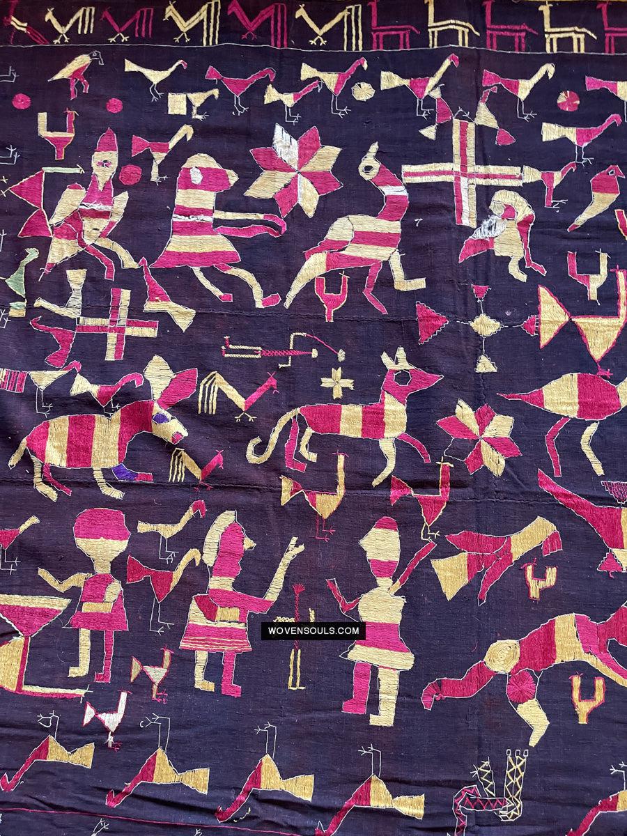 1673 Rare Sainchi Phulkari Embroidery Textile from Punjab-WOVENSOULS Antique Textiles & Art Gallery