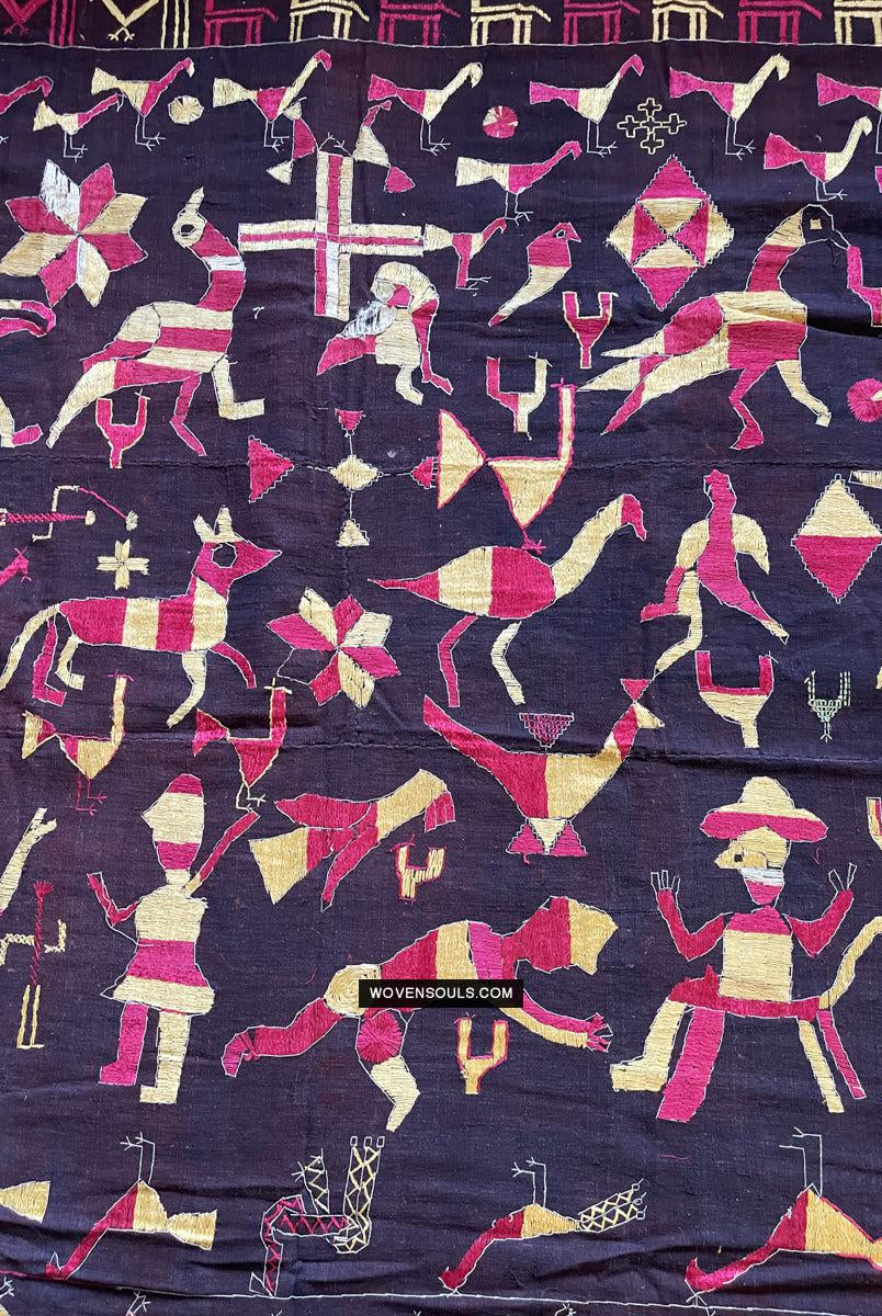 1673 Seltener Sainchi Phulkari Stickereitextilien aus Punjab-WOVENSOULS Galerie für antike Textilien und Kunst