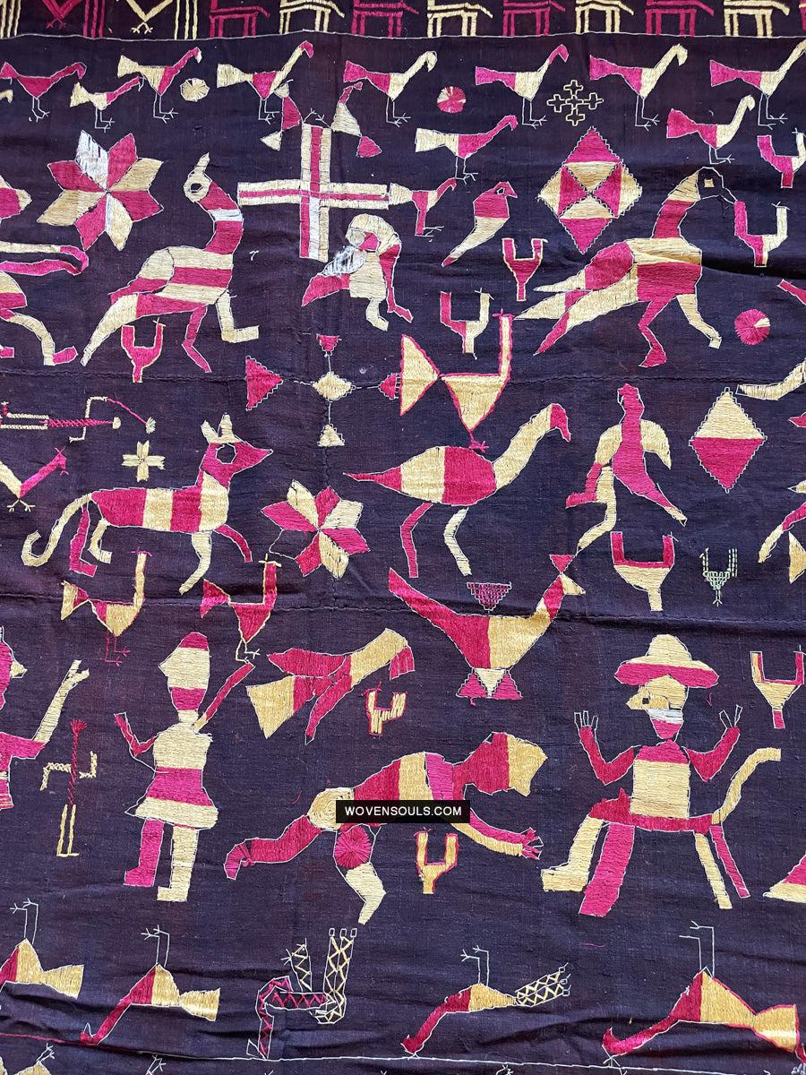 1673 Rare Sainchi Phulkari Embroidery Textile from Punjab-WOVENSOULS Antique Textiles & Art Gallery