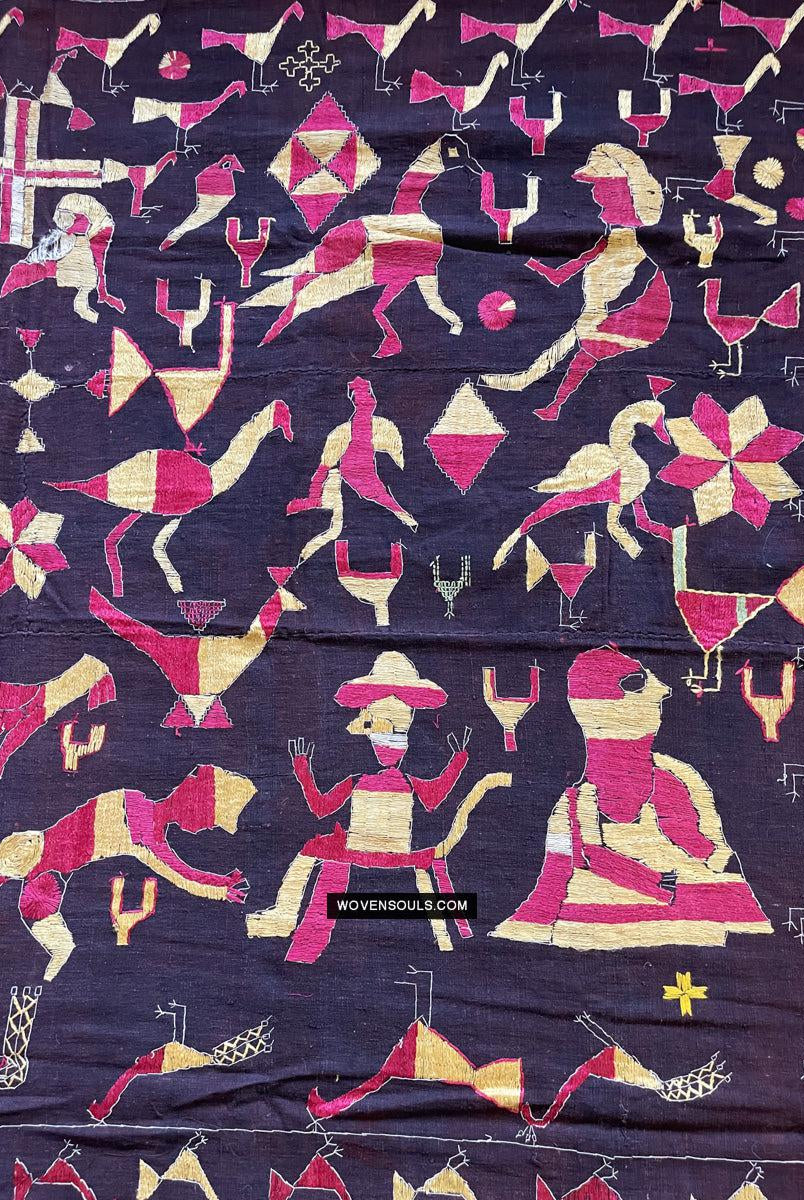 1673 Seltener Sainchi Phulkari Stickereitextilien aus Punjab-WOVENSOULS Galerie für antike Textilien und Kunst