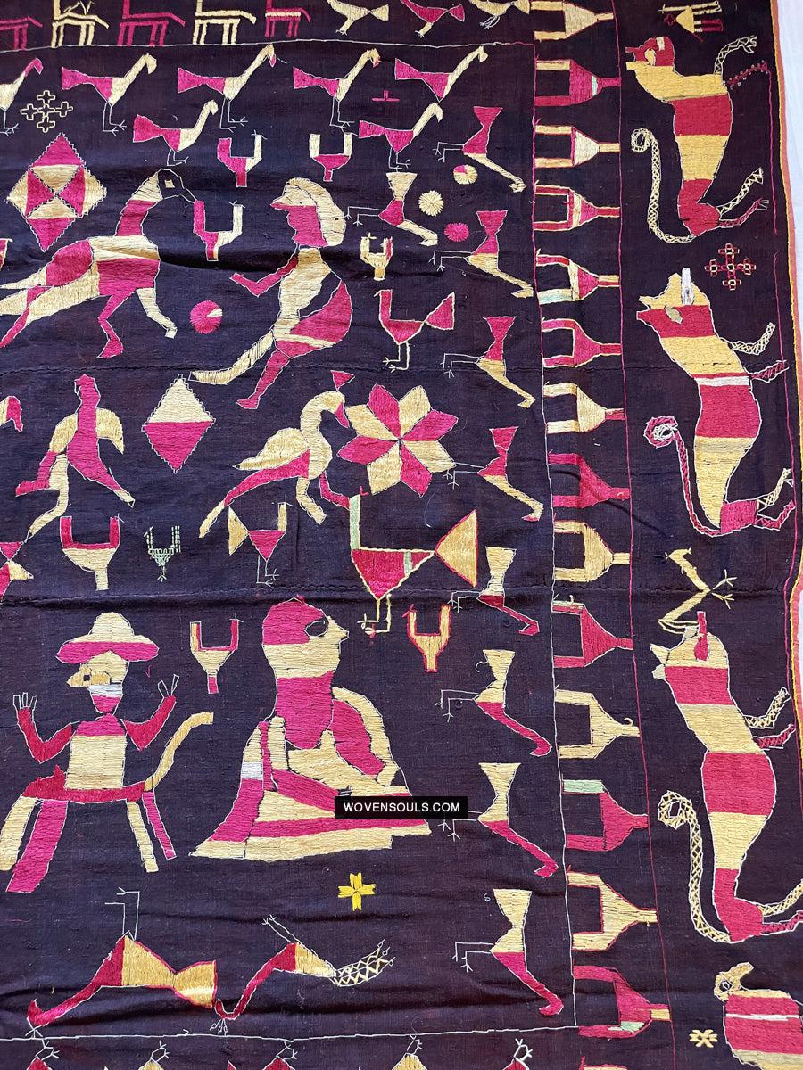 1673 Rare Sainchi Phulkari Embroidery Textile from Punjab-WOVENSOULS Antique Textiles & Art Gallery