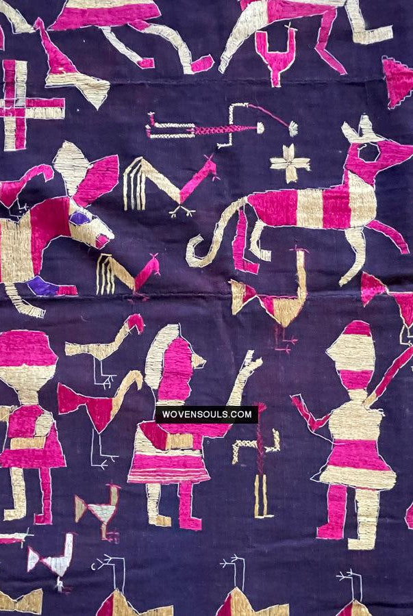 1673 Seltener Sainchi Phulkari Stickereitextilien aus Punjab-WOVENSOULS Galerie für antike Textilien und Kunst