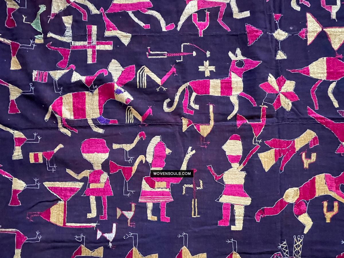 1673 Rare Sainchi Phulkari Embroidery Textile from Punjab-WOVENSOULS Antique Textiles & Art Gallery