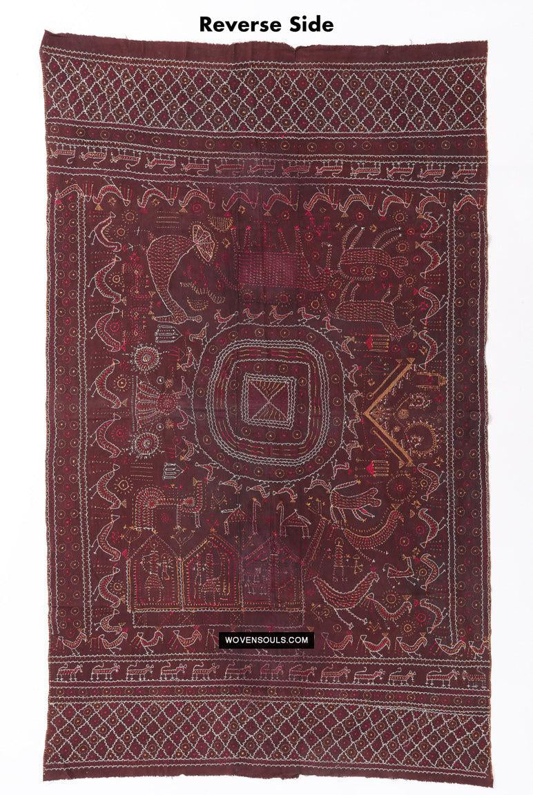 1674 Seltener Sainchi Phulkari Stickereitextilien aus Punjab-WOVENSOULS Galerie für antike Textilien und Kunst