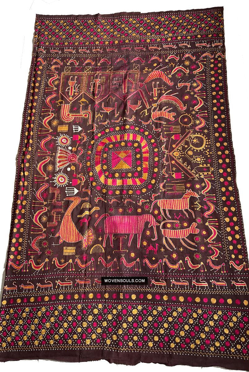 1674 Rare Sainchi Phulkari Embroidery Textile from Punjab-WOVENSOULS Antique Textiles & Art Gallery