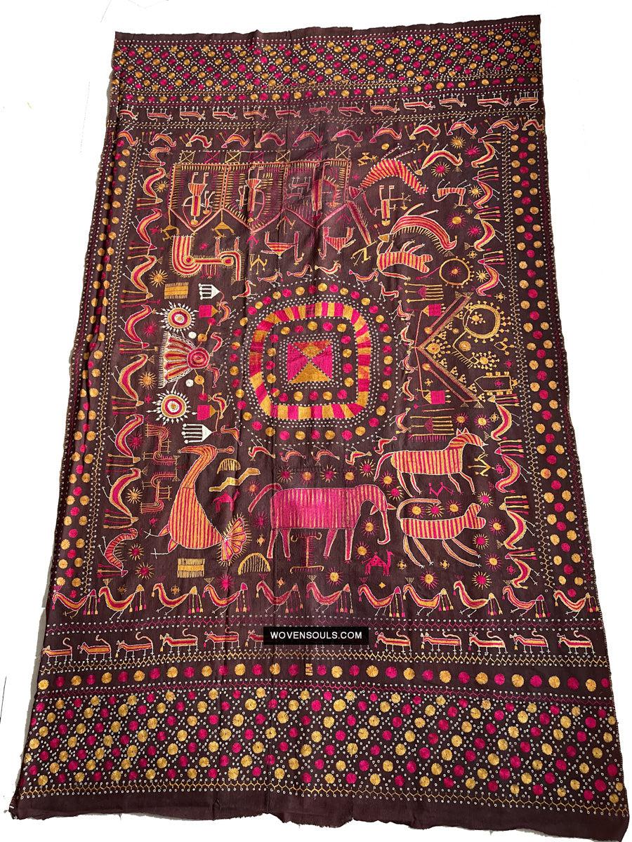 1674 Rare Sainchi Phulkari Embroidery Textile from Punjab-WOVENSOULS Antique Textiles & Art Gallery