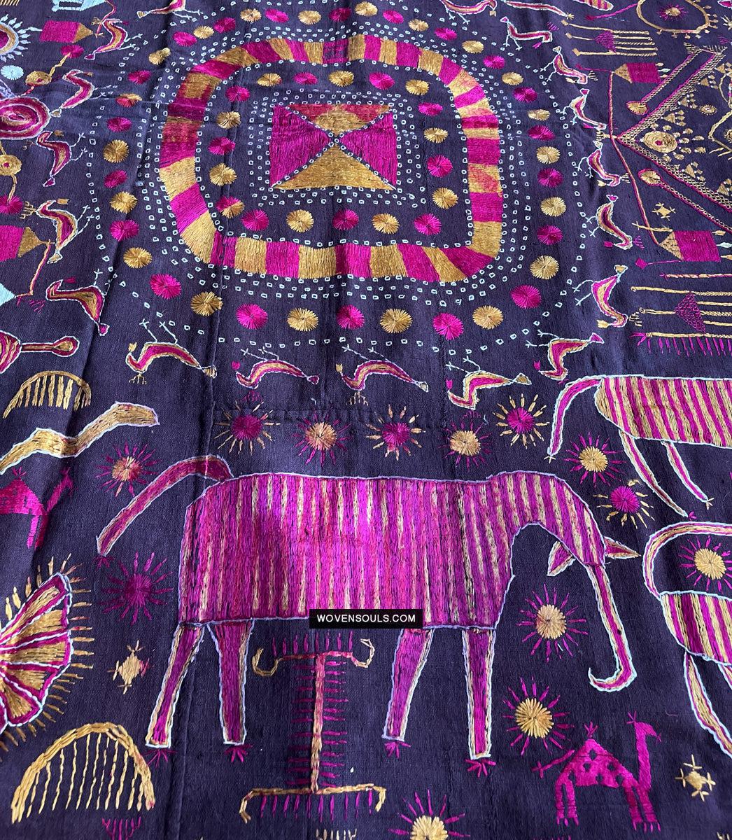 1674 Rare Sainchi Phulkari Embroidery Textile from Punjab-WOVENSOULS Antique Textiles & Art Gallery