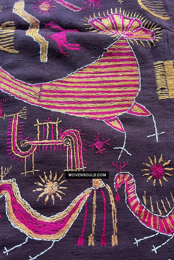 1674 Seltener Sainchi Phulkari Stickereitextilien aus Punjab-WOVENSOULS Galerie für antike Textilien und Kunst