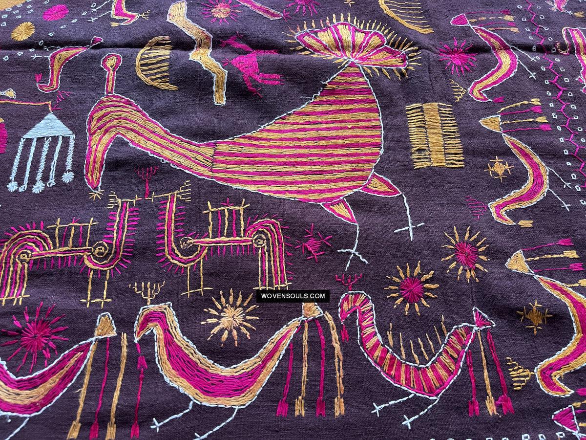 1674 Rare Sainchi Phulkari Embroidery Textile from Punjab-WOVENSOULS Antique Textiles & Art Gallery