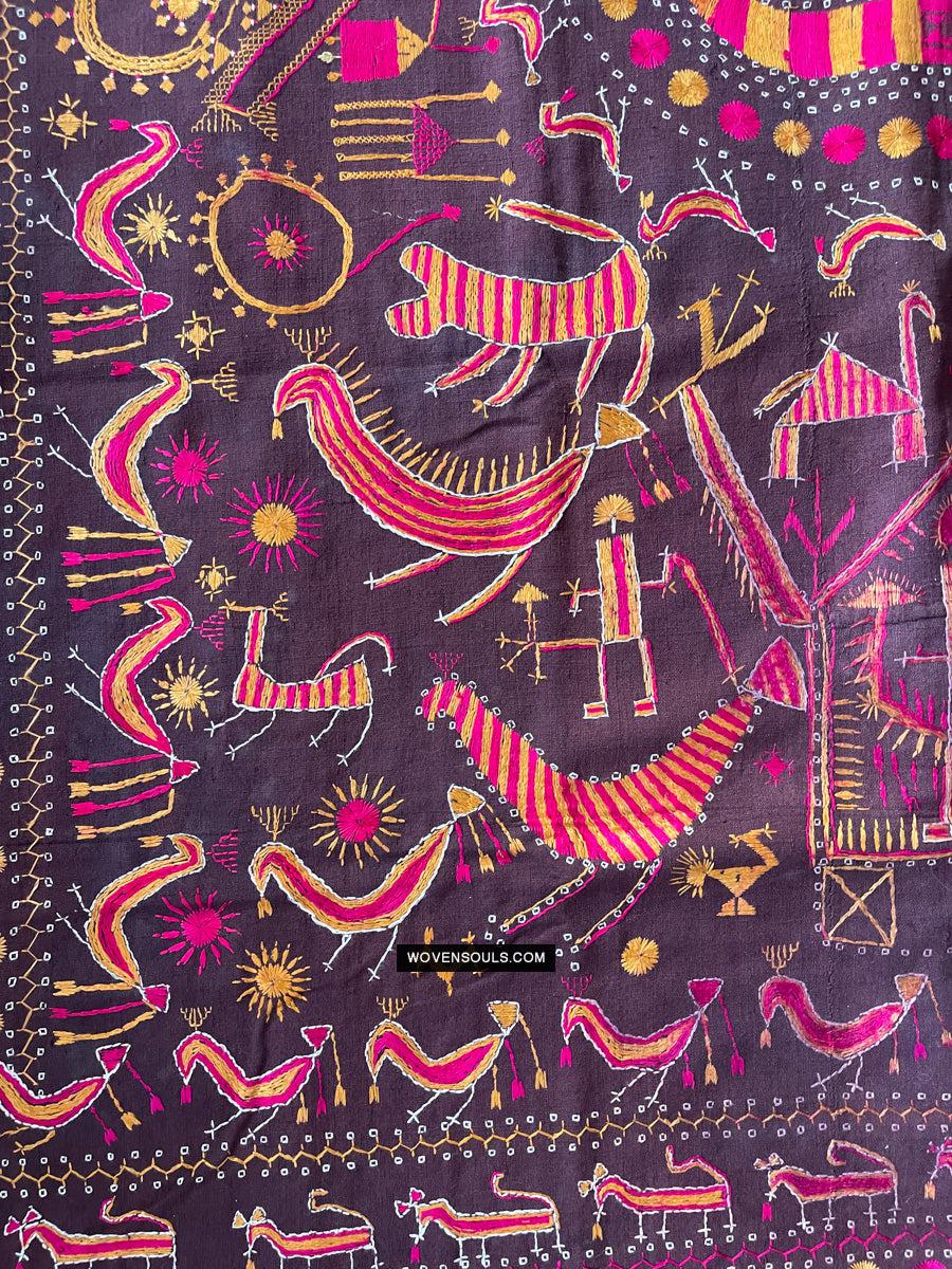 1674 Rare Sainchi Phulkari Embroidery Textile from Punjab-WOVENSOULS Antique Textiles & Art Gallery