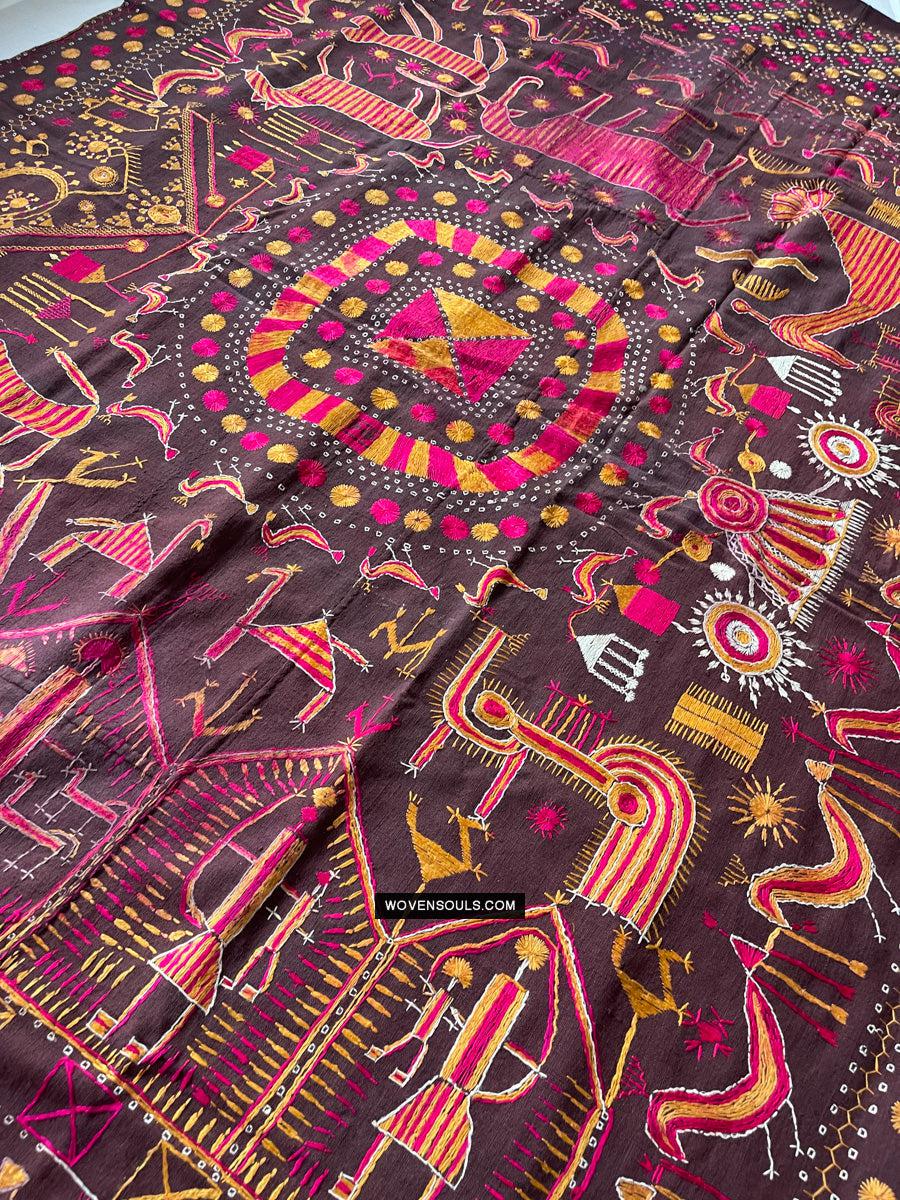 1674 Rare Sainchi Phulkari Embroidery Textile from Punjab-WOVENSOULS Antique Textiles & Art Gallery