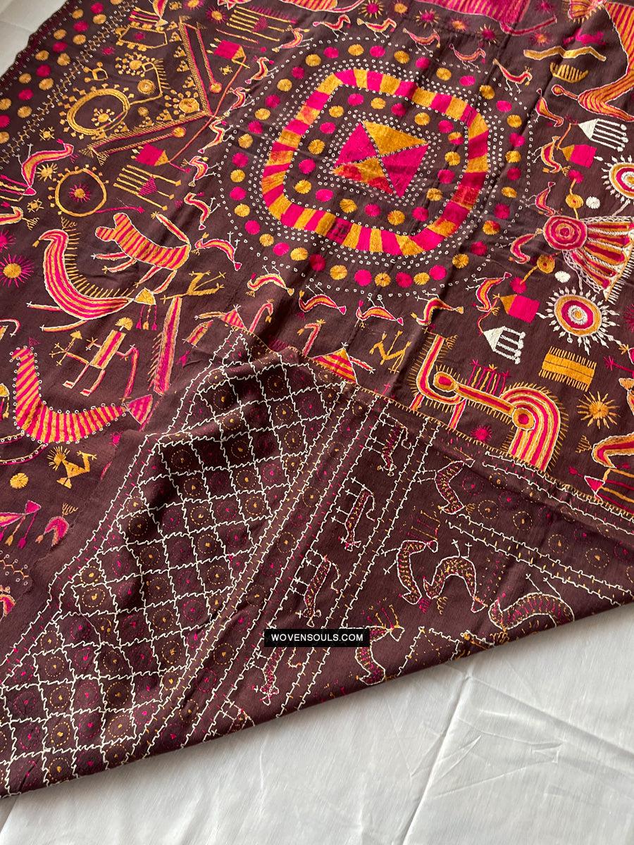 1674 Rare Sainchi Phulkari Embroidery Textile from Punjab-WOVENSOULS Antique Textiles & Art Gallery