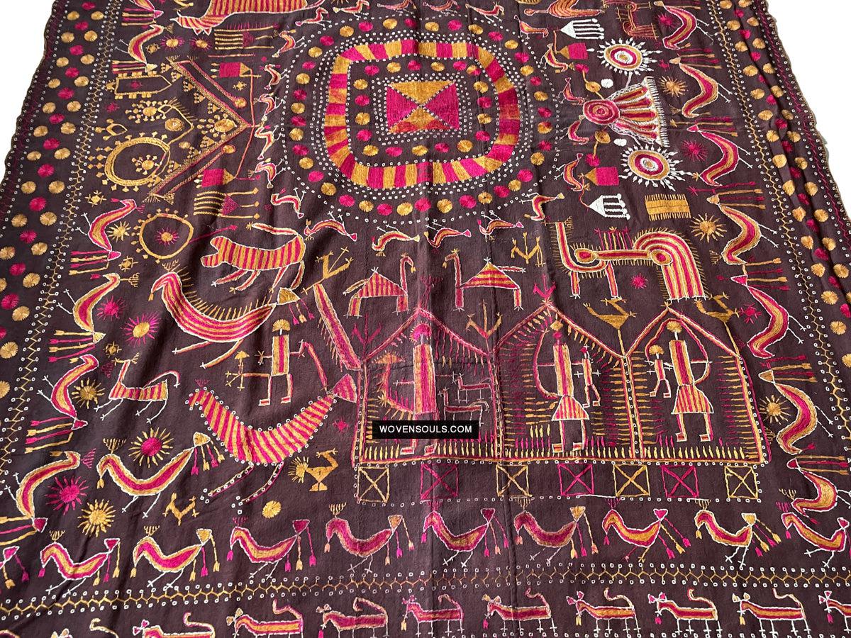 1674 Rare Sainchi Phulkari Embroidery Textile from Punjab-WOVENSOULS Antique Textiles & Art Gallery